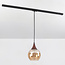 1-fase rail hanglamp Nya met amber rond glas en donkere houtoptiek