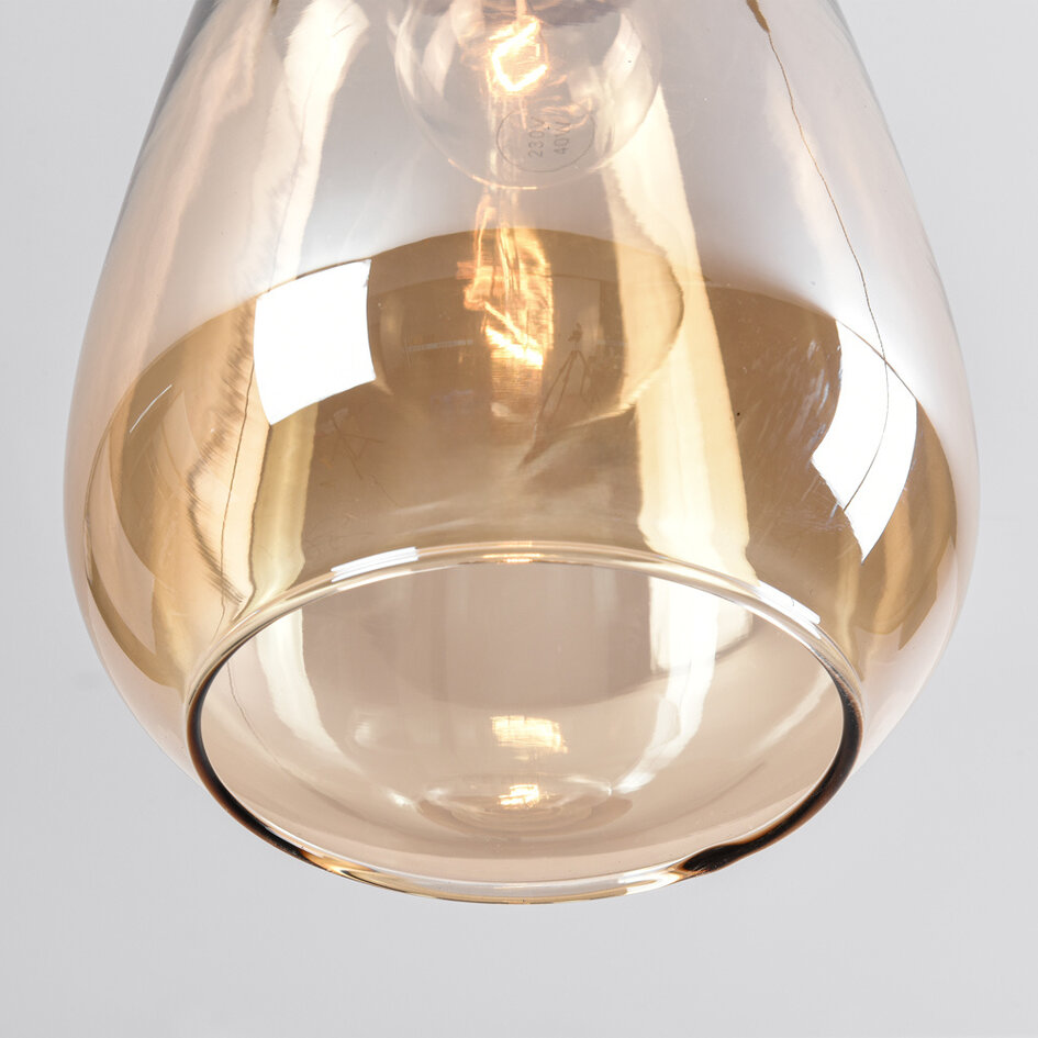 1-fase rail hanglamp Noi met amber glas en donkere houtoptiek - druppel