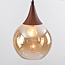 3-lichts hanglamp Loua - amber glas en houtlook