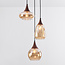 3-lichts hanglamp Loua - amber glas en houtlook