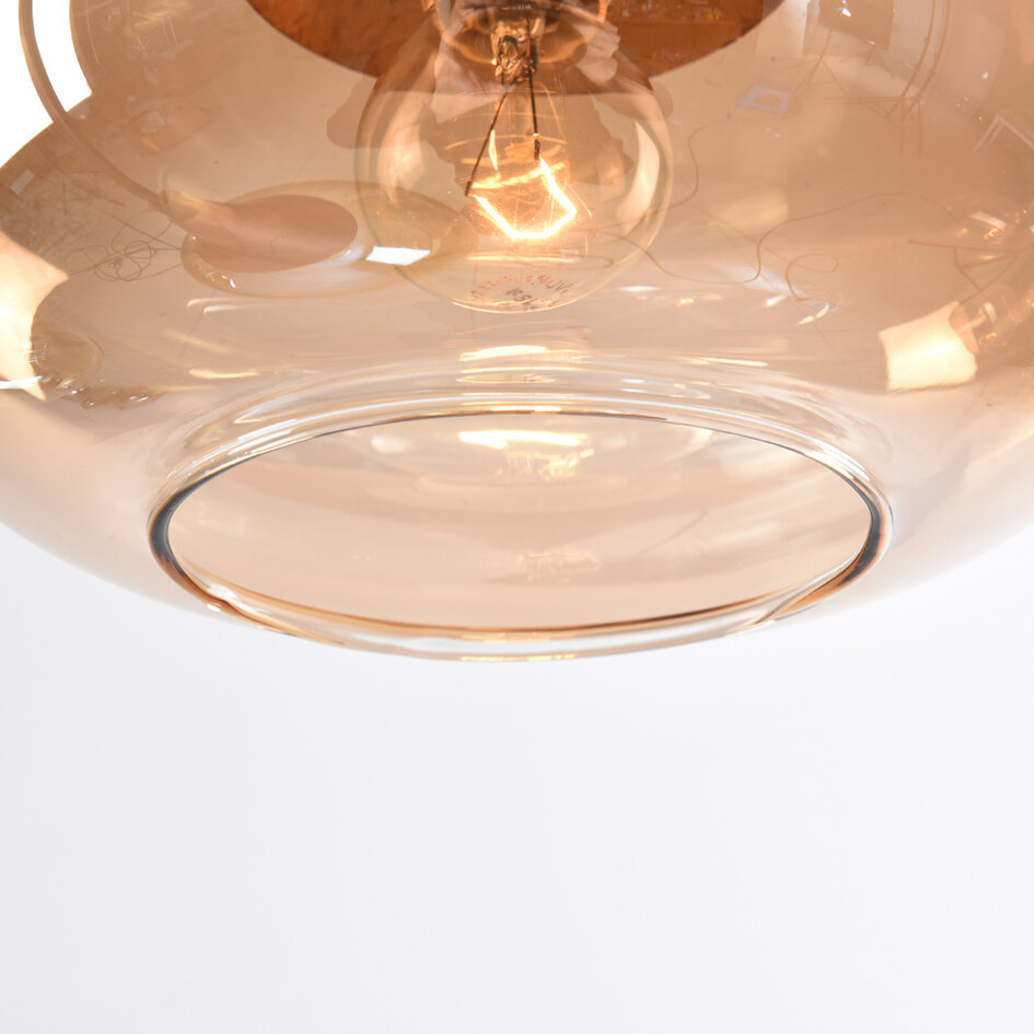 Hanglamp met amber glas en donkere houtoptiek, 6-lichts - Loic
