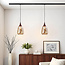 1-fase rail hanglamp Noi met amber glas en donkere houtoptiek - druppel