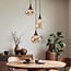 3-lichts hanglamp Loua - amber glas en houtlook
