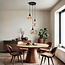 Hanglamp met amber glas en donkere houtoptiek, 3-lichts - Loua