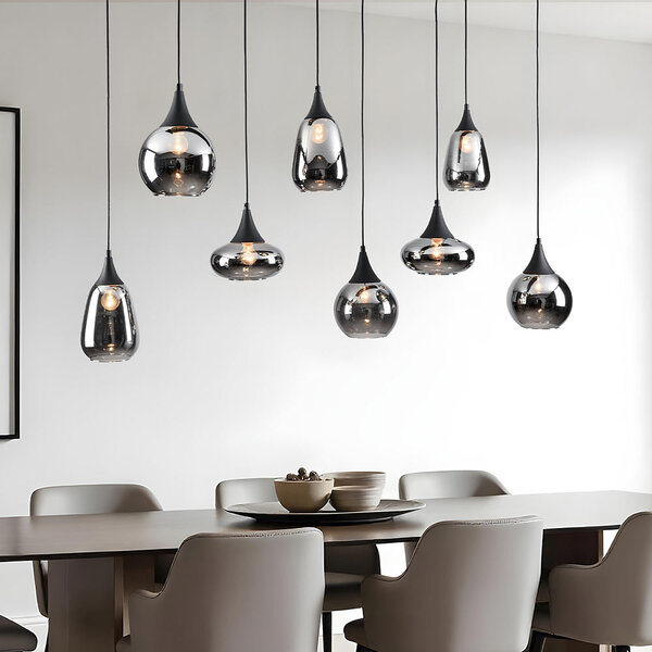 Hanglamp zwart met smoke glas, 8-lichts - Loic