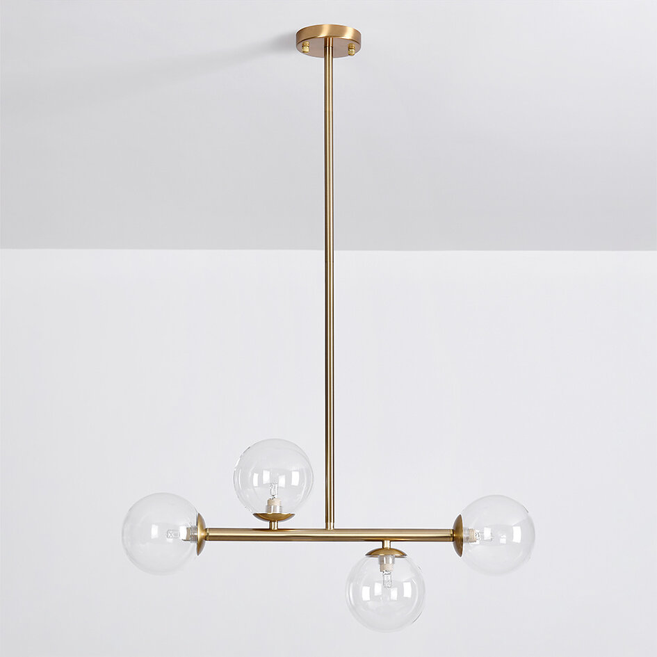 4-lichts hanglamp Asun - transparant glas en goud