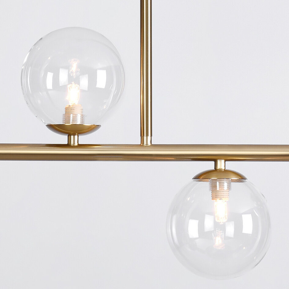 Hanglamp Asun met gouden frame en transparant glazen bollen