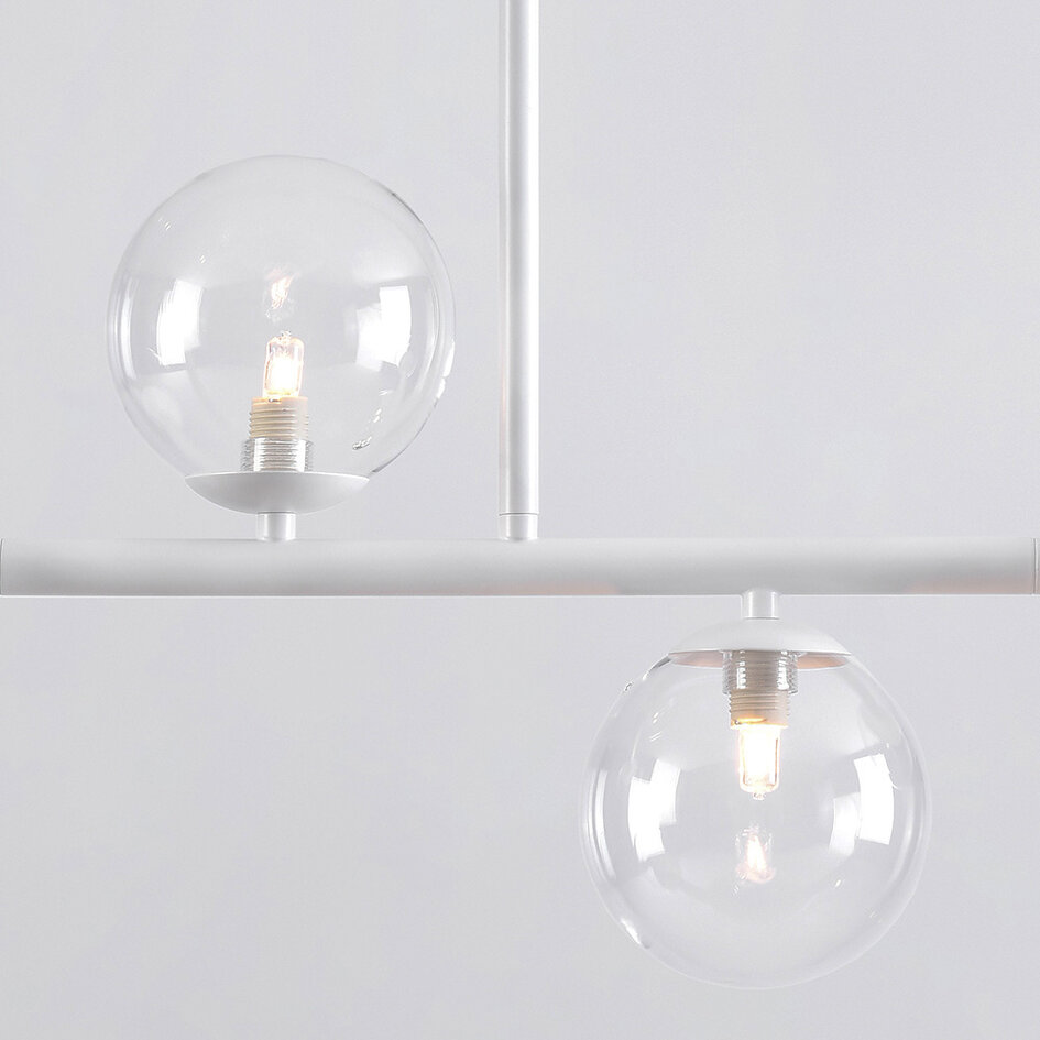 4-lichts hanglamp Asun - wit frame met transparante glazen bollen