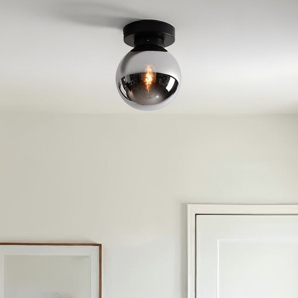 Plafondlamp Brandon met smoke glas en spiegeleffect