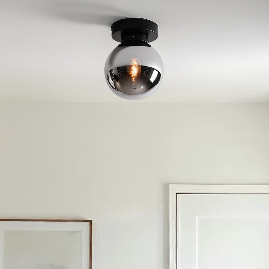 Plafondlamp Brandon met smoke glas en spiegeleffect