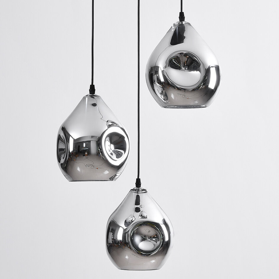 Design hanglamp Frank 3-lichts met smoke glas en spiegeleffect