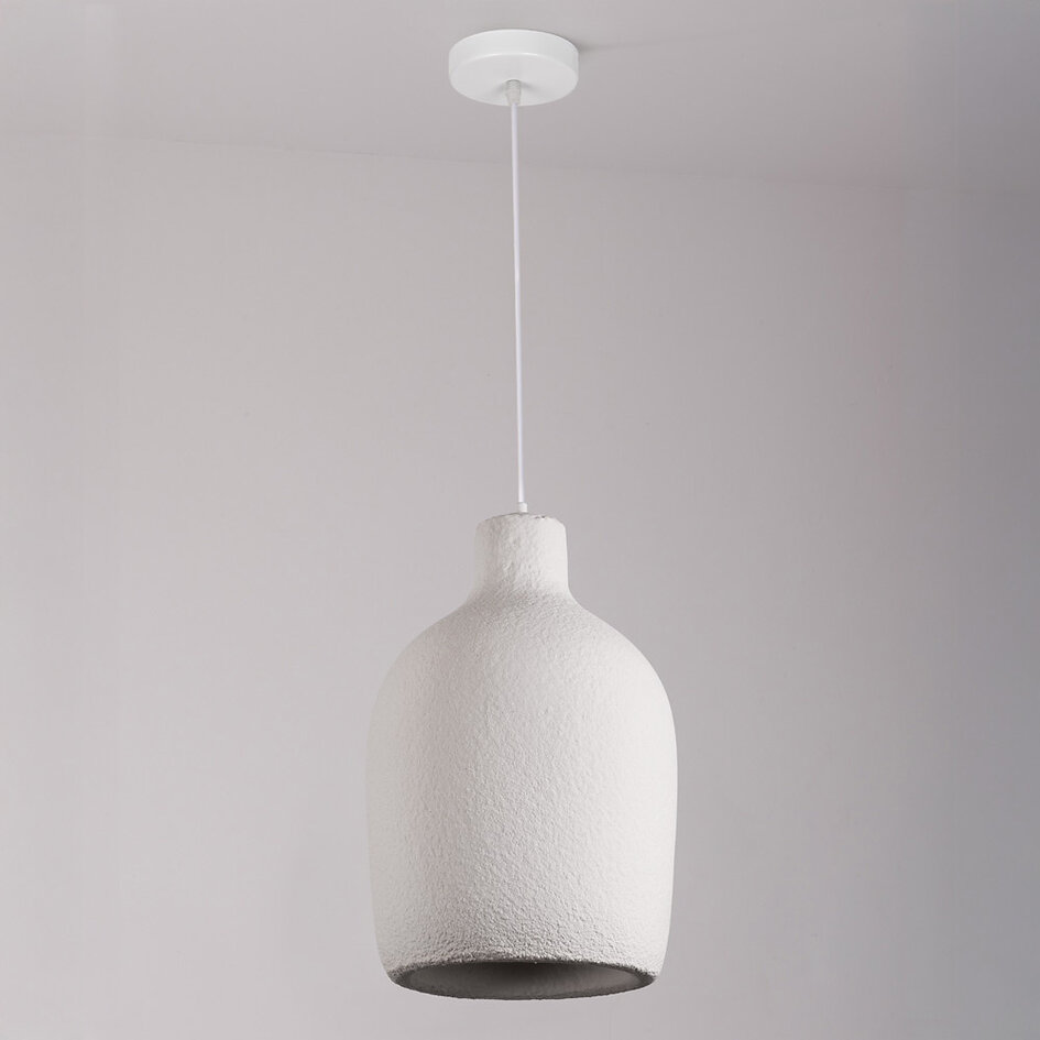 Minimalistische Wabi Sabi hanglamp Hikari met steeneffect Ø31 cm - wit