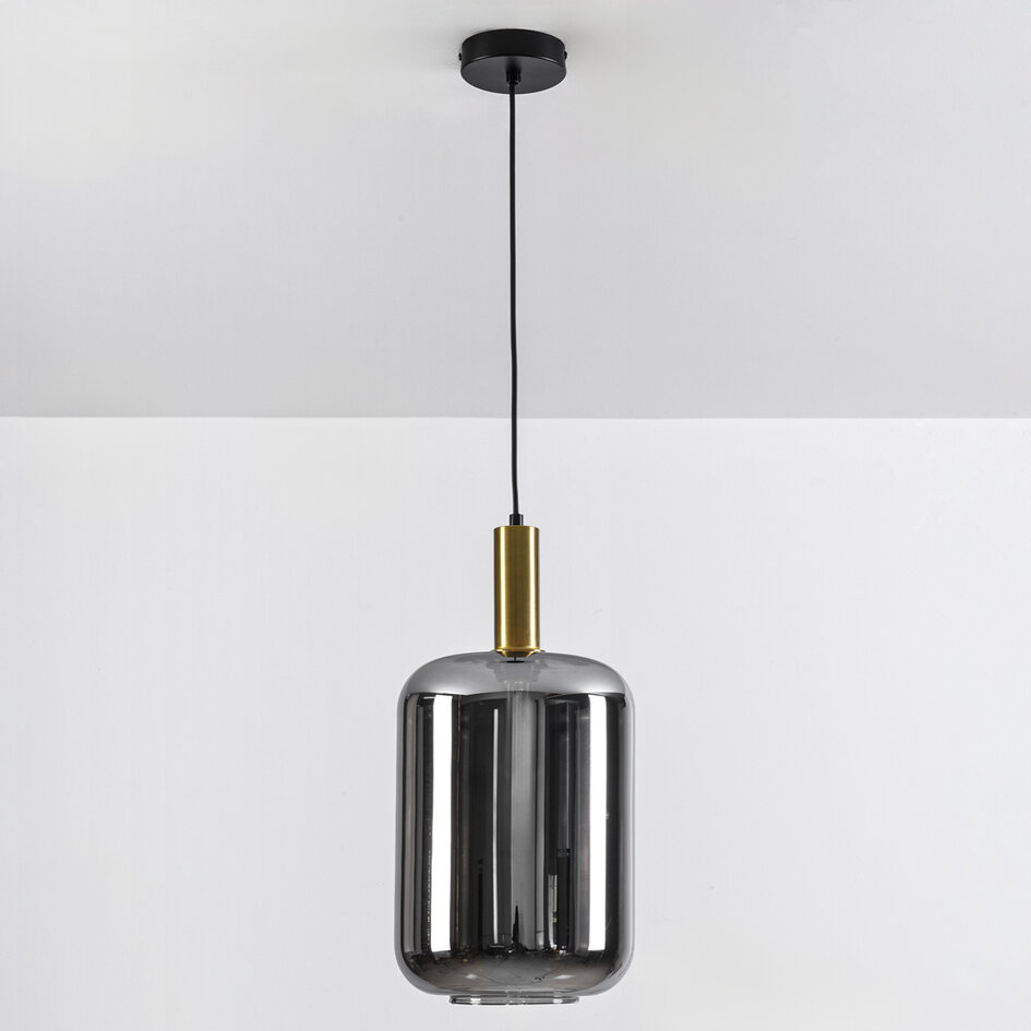 Moderne hanglamp zwart en goud met smoke glas - Sofito