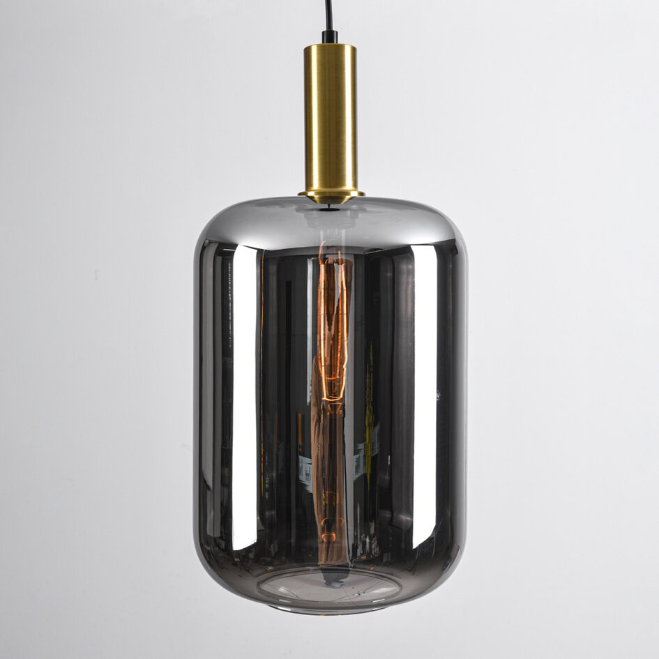1-lichts hanglamp Sofito - zwart, goud en smoke glas