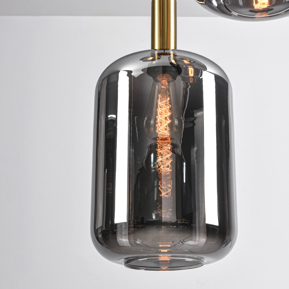 Zwarte design hanglamp Pendu met goud en smoke glas, 3-lichts