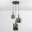 3-lichts hanglamp Pendu - zwart, goud en smoke glas