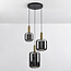 3-lichts hanglamp Pendu - zwart, goud en smoke glas
