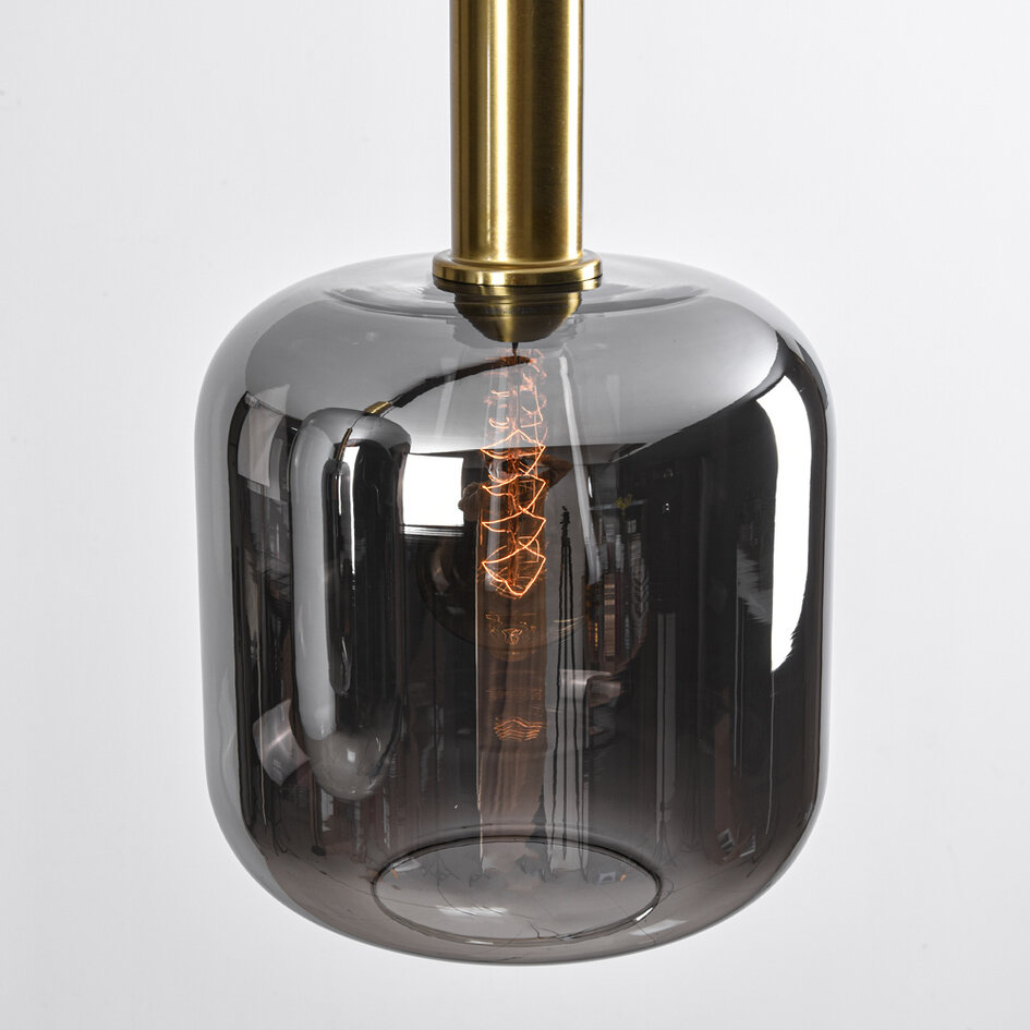 3-lichts zwart met gouden hanglamp Tectos met smoke glas
