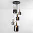 Design hanglamp zwart met smoke glas en gouden details, 5-lichts - Cinque