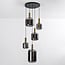 5-lichts hanglamp Cinque - zwart, goud en smoke glas