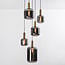5-lichts hanglamp Cinque - zwart, goud en smoke glas