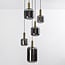 5-lichts hanglamp Cinque - zwart, goud en smoke glas