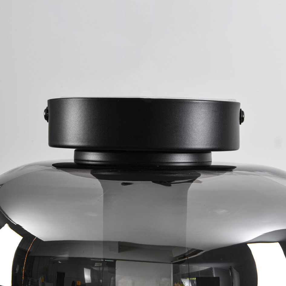 Plafondlamp zwart met smoke glas - Soli