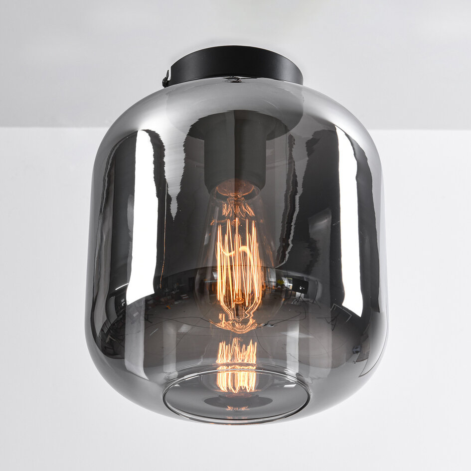 Plafondlamp zwart met smoke glas - Soli