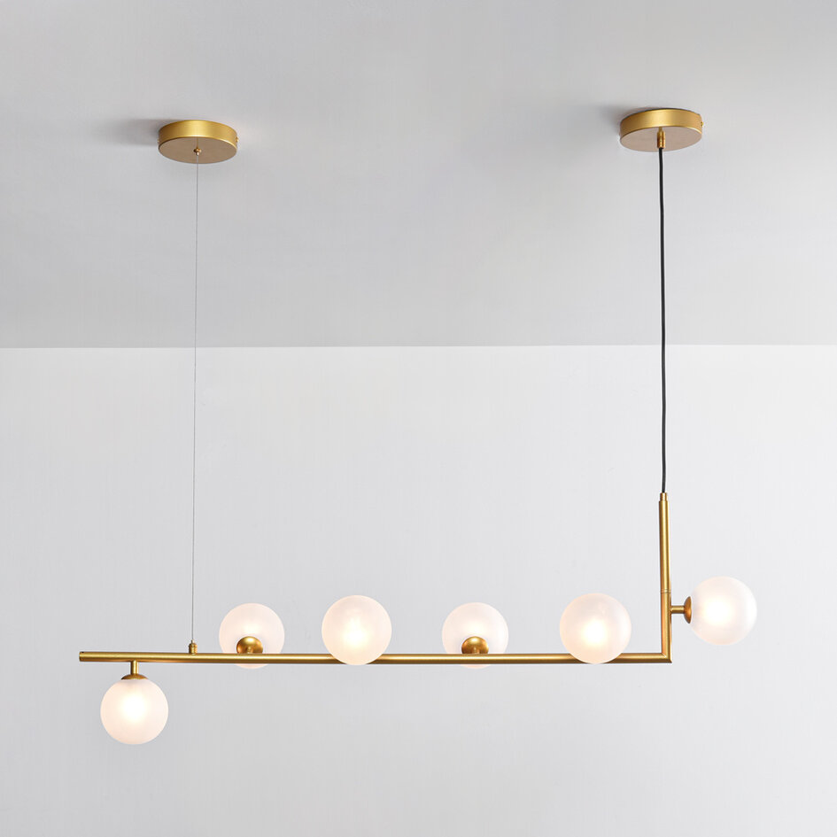 Design hanglamp Marcus 6-lichts L-vorm met melkwit glas