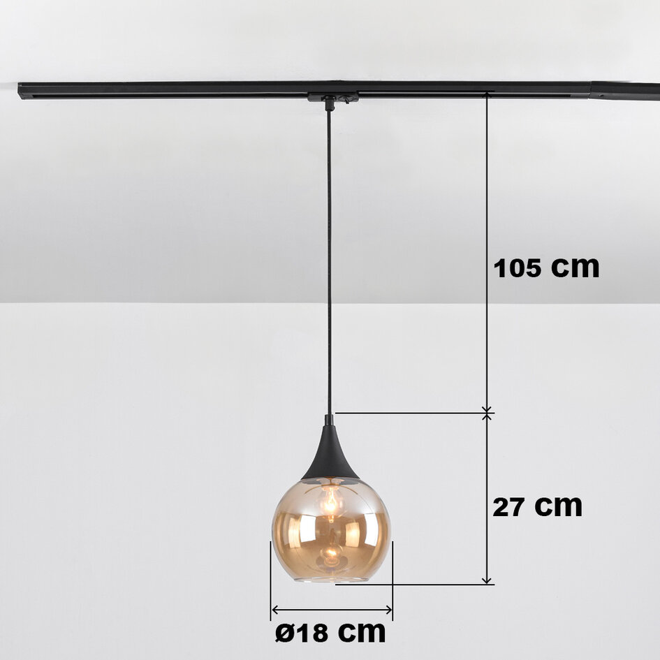 1-fase rail hanglamp Nya met amber glas - rond