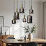 6-lichts hanglamp Sei - zwart, goud en rookglas
