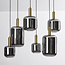 6-lichts hanglamp Sei - zwart, goud en rookglas
