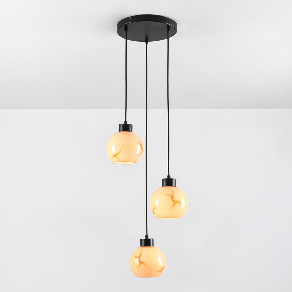 3-lichts hanglamp Marmore - zwart en marmerlook