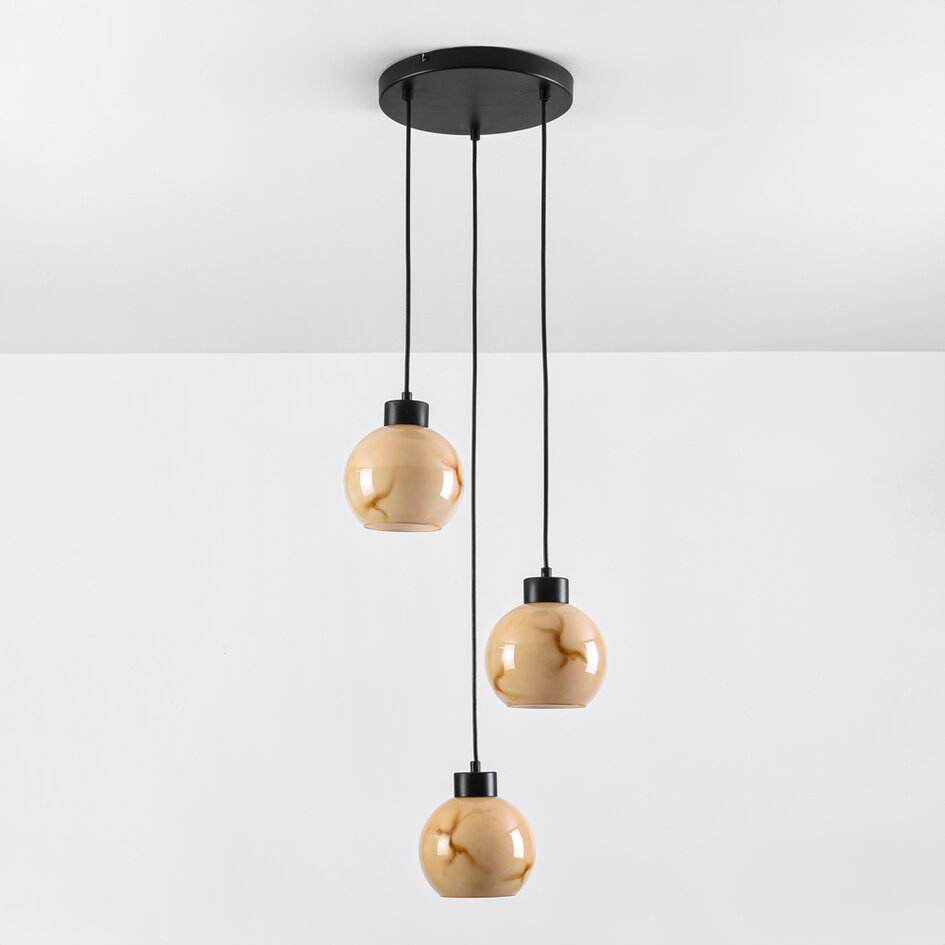 3-lichts hanglamp Marmore - zwart en marmerlook