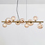 Gouden design hanglamp met amber glas, 9-lichts - Ennea