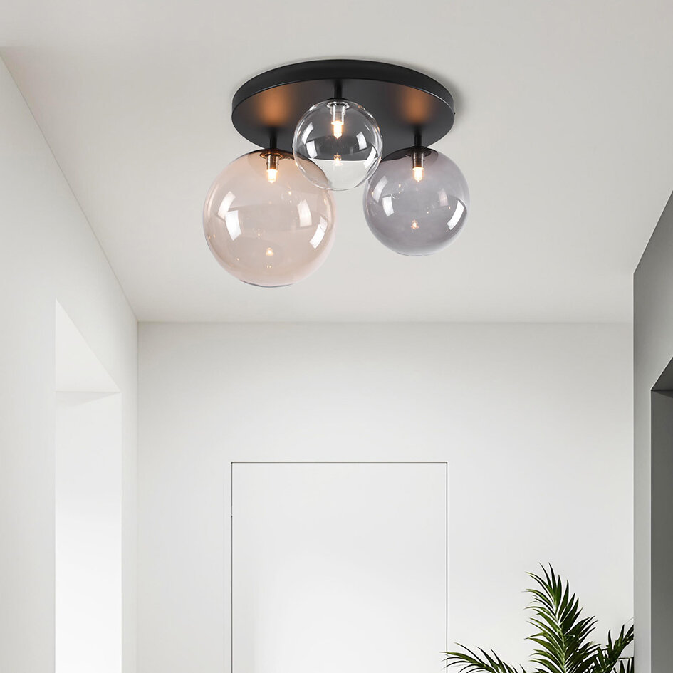 Plafondlamp Lumose 3-lichts - amber, smoke en transparant glas