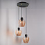 Design mat zwarte en zandgouden hanglamp met amber glas 3-lichts - Stockton