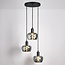 Mat zwarte hanglamp met smoke grijs glas 3-lichts  - Reno