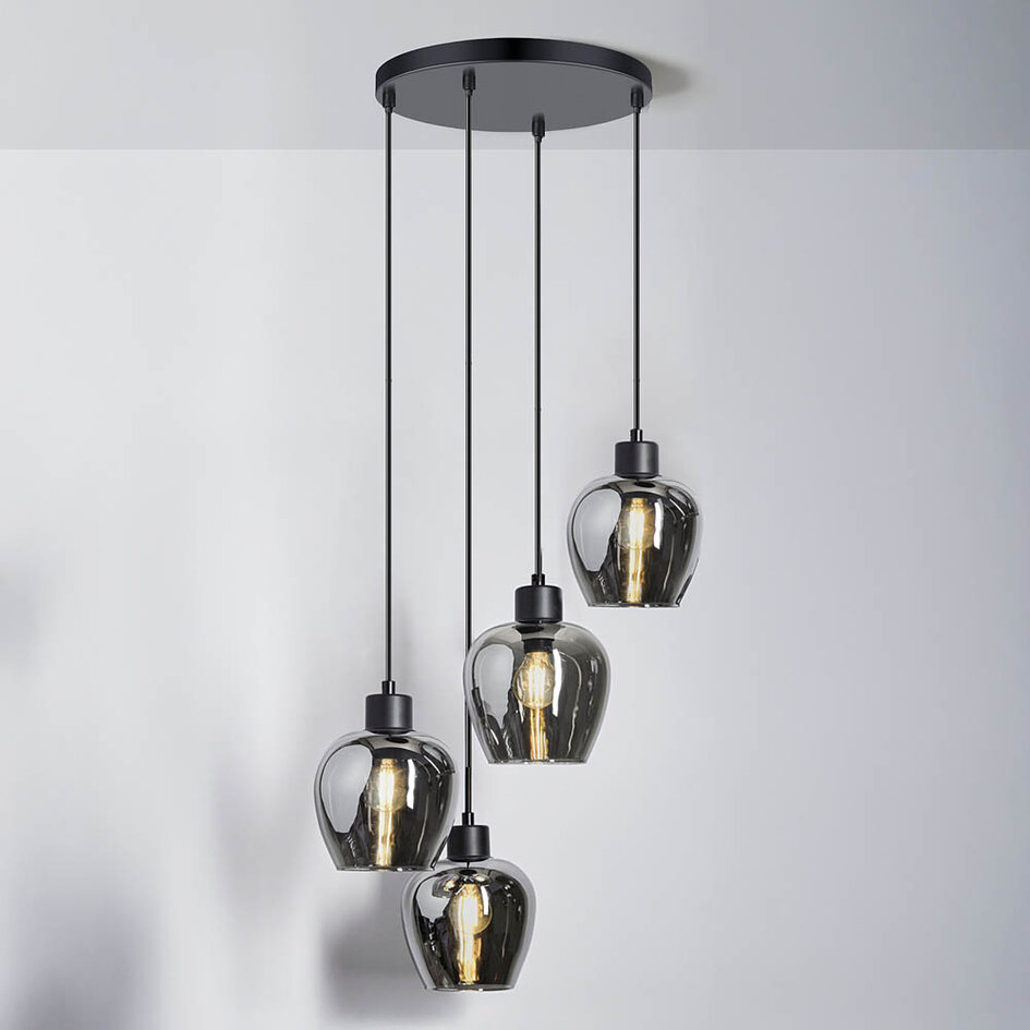 4-lichts hanglamp met smoke glas - Raleigh