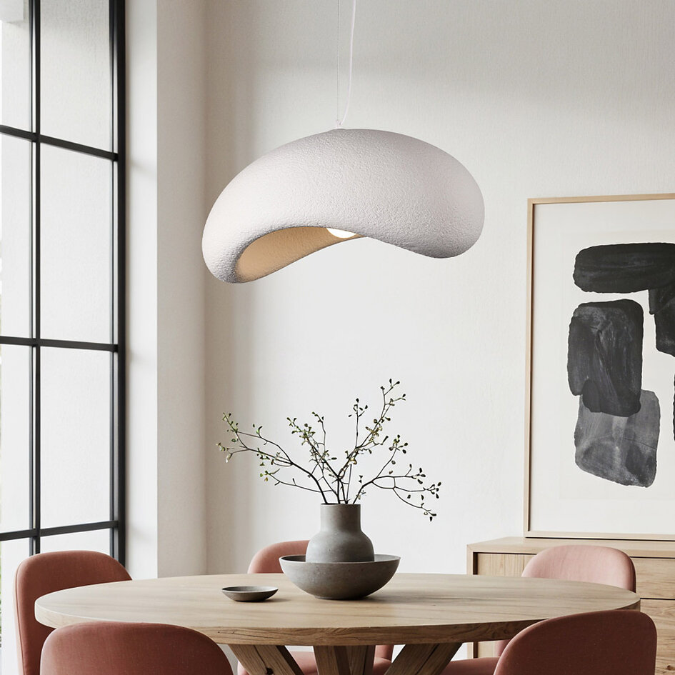 Wabi Sabi hanglamp Zenji 60 x 42 cm met steeneffect - wit