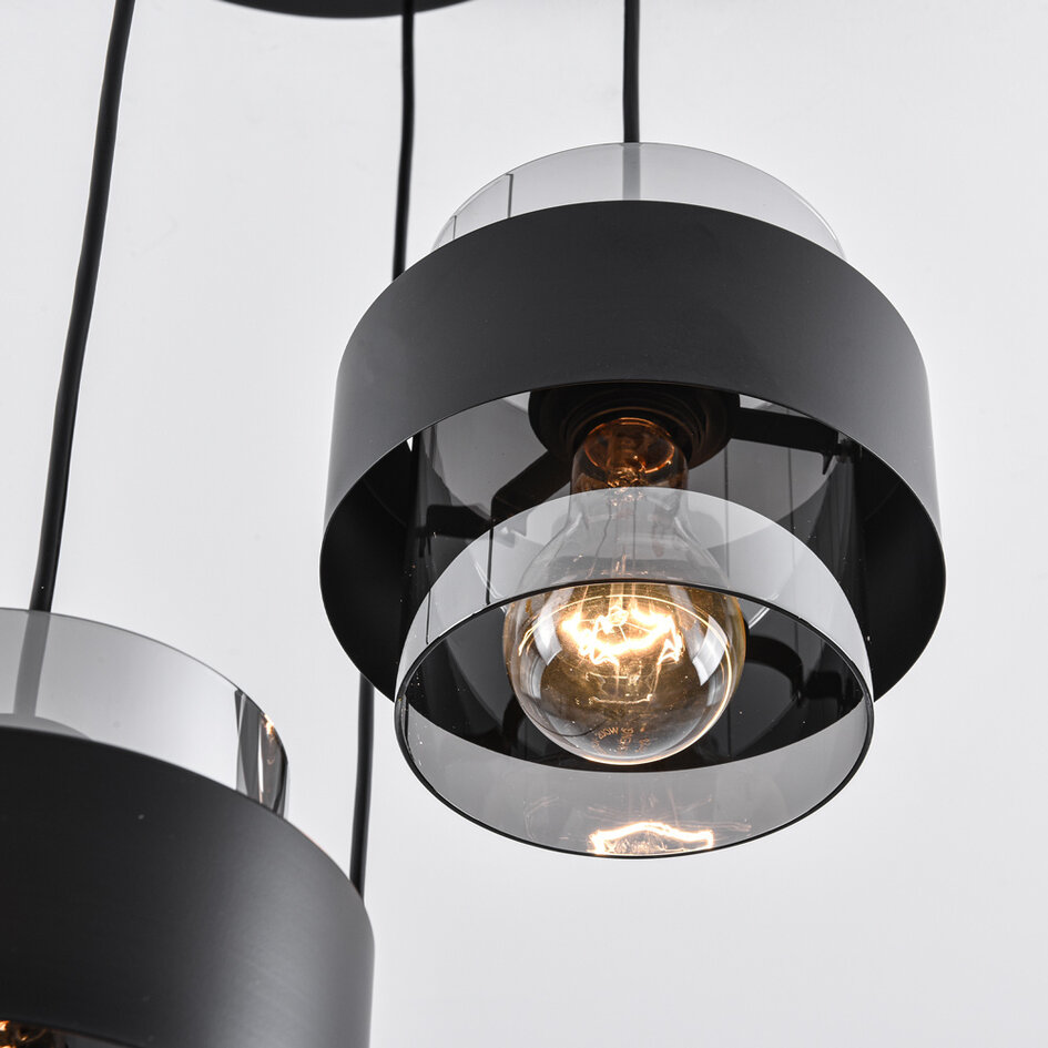 Moderne hanglamp zwart met smoke glas, 4-lichts - Fynna