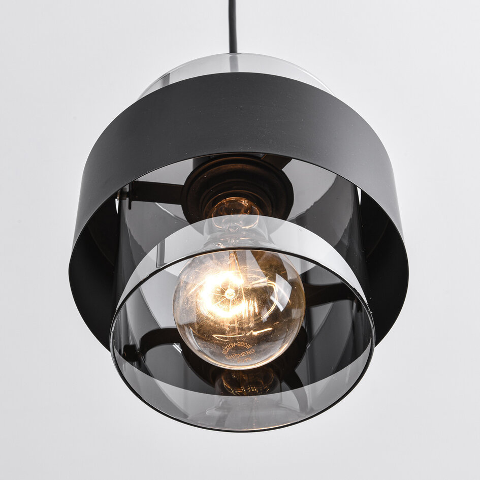 4-lichts hanglamp Faey - zwart en smoke glas