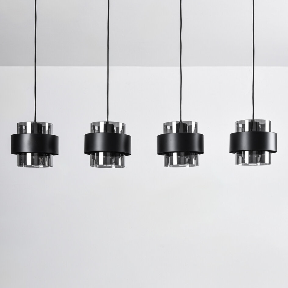 4-lichts hanglamp Faey - zwart en smoke glas