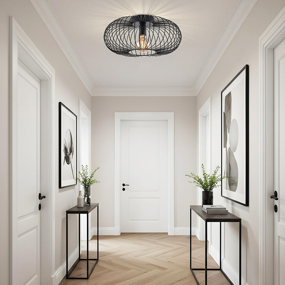 Plafondlamp van zwart metaal, 1-lichts - Metal