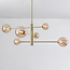Design plafondlamp goud met amber glas, 6-lichts - Sest
