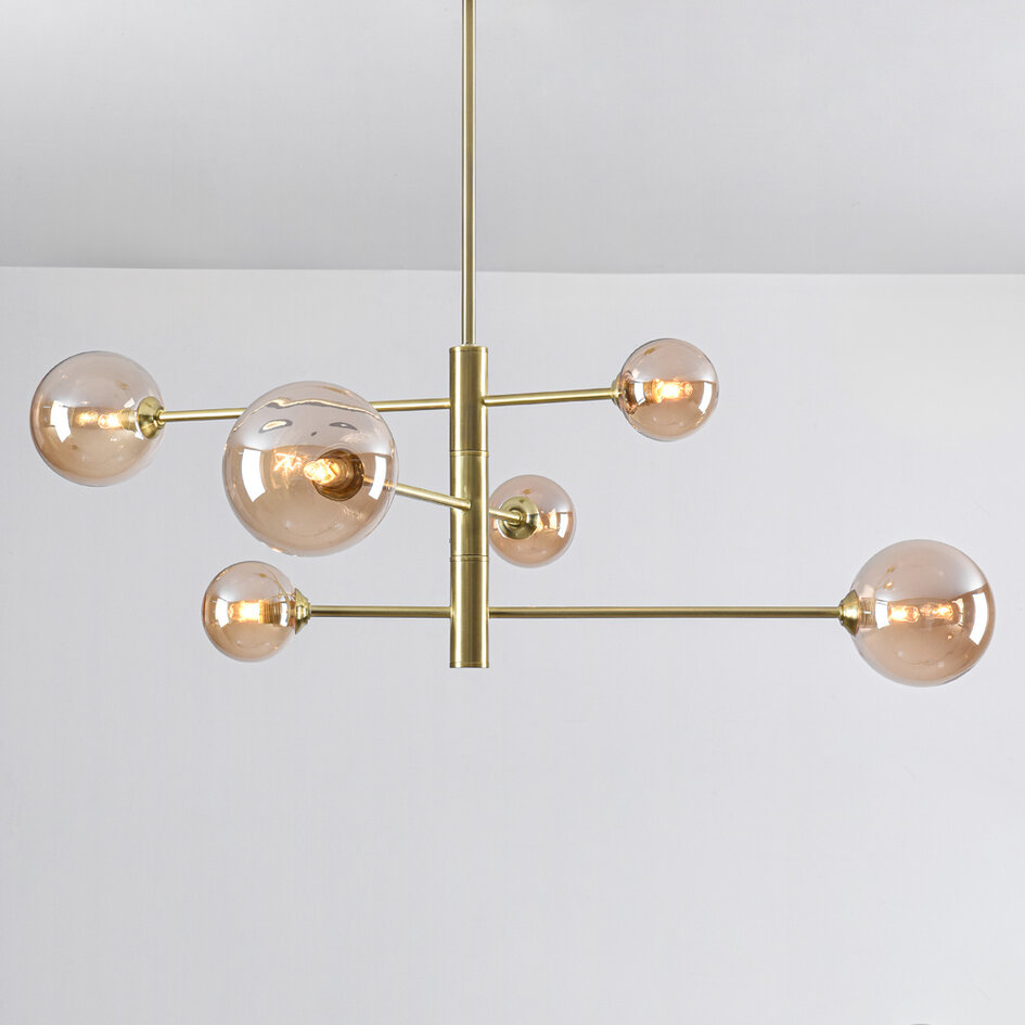 6-lichts plafondlamp Sest - goud met amber glas