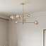 Design plafondlamp goud met amber glas, 6-lichts - Sest