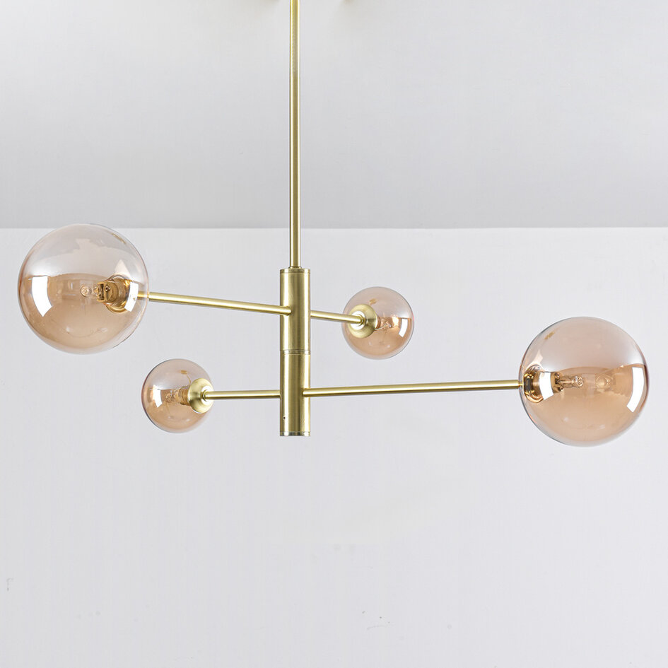 4-lichts plafondlamp Stiri - amber glas in goud