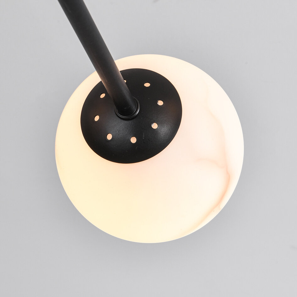 Design plafondlamp mat zwart met marmerlook bollen, 8-lichts - Idaho