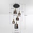 5-lichts hanglamp Cinque - zwart, goud en smoke glas